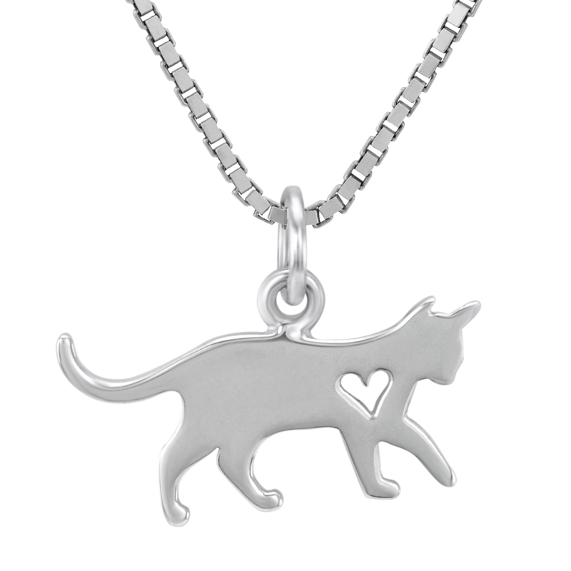 Strieborný náhrdelník s príveskom mačky