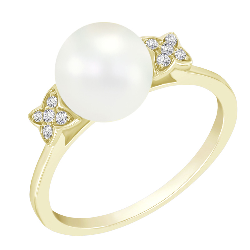Zlatý prsteň s perlou a diamantmi
