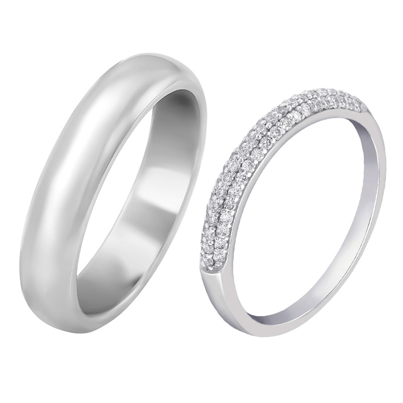 Dámsky eternity prsteň s diamantmi a pánska pologuľatá svadobná obrúčka 58633