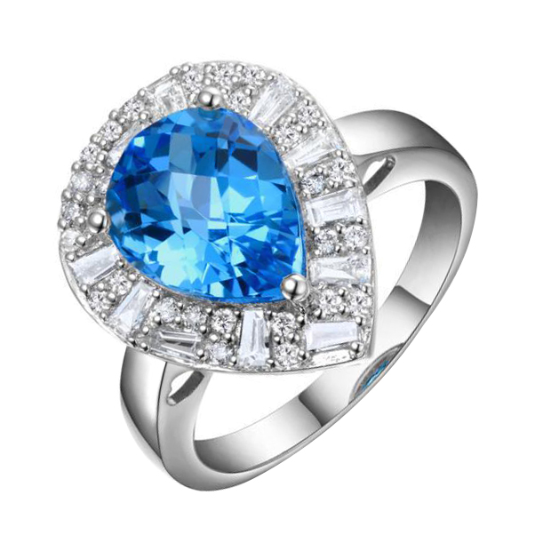 Zlatý prsteň s modrou topásovou slzou a diamantmi Evani