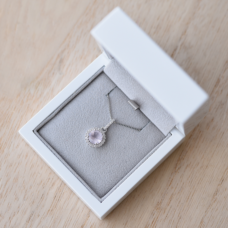 Strieborný halo náhrdelník s quartzom 60093