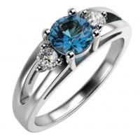 Platinový zásnubný prsteň s modrým a bielymi diamantmi Ubon