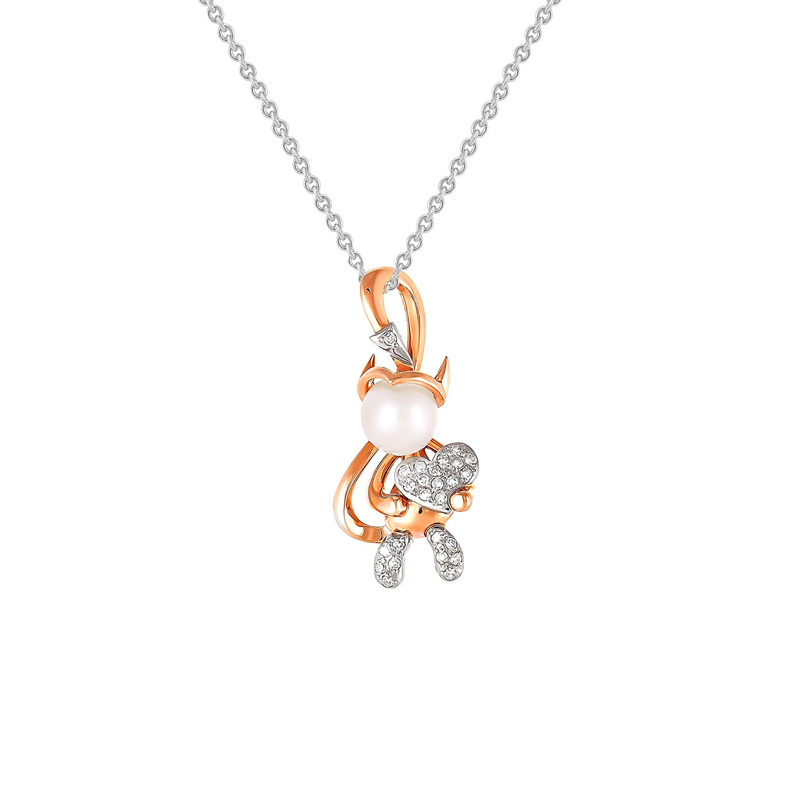 Zlatý diamantový náhrdelník s čertom a perlou