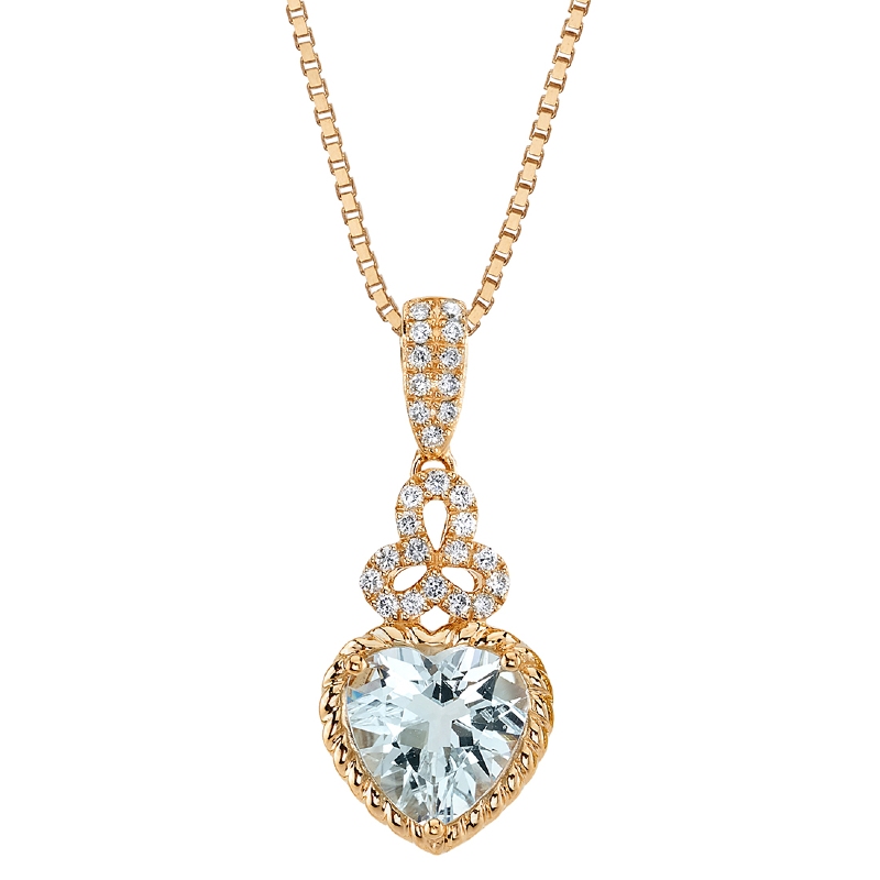 Zlatý náhrdelník s akvamarínovým srdcom a syntetickými dimamantmi