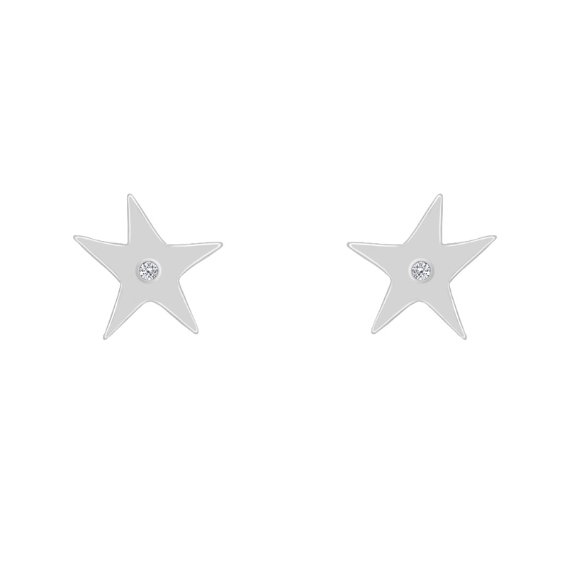 Striebroné náušnice v tvare hvezdy s diamantom