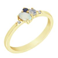 Zlatý cluster prsteň s opálom, zafírom, mesačným kameňom a diamantmi Bijou