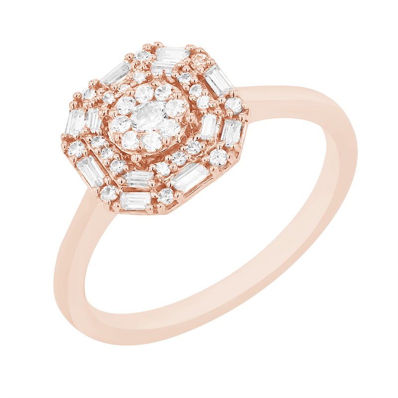 Luxusný halo prsteň plný diamantov z ružového zlata 84273