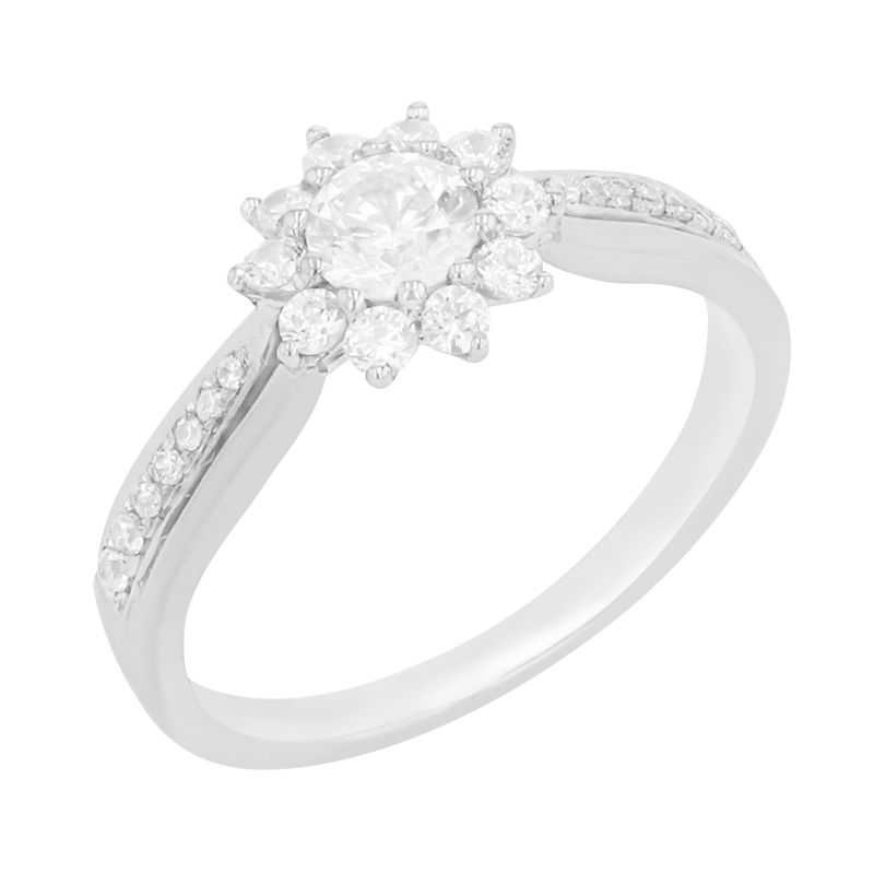 Zásnubný prsteň s diamantmi v tvare kvetiny z bieleho zlata 85773