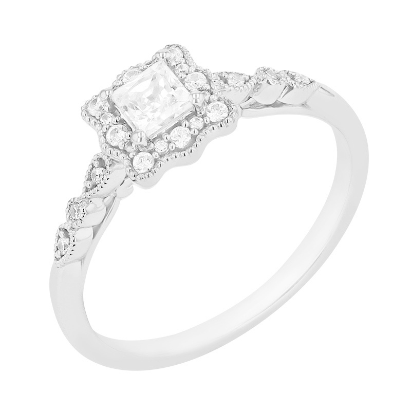 Vintage prsteň s trblietavými diamantmi z bieleho zlata 91543