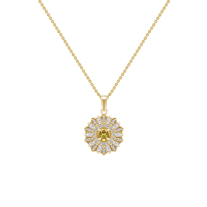 Diamantová slnečnica so žltým zafírom zo zlata