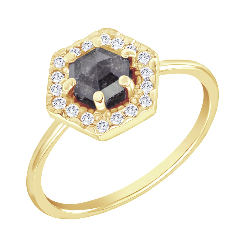 Zlatý halo prsteň so salt and pepper diamantom Haxa 96793