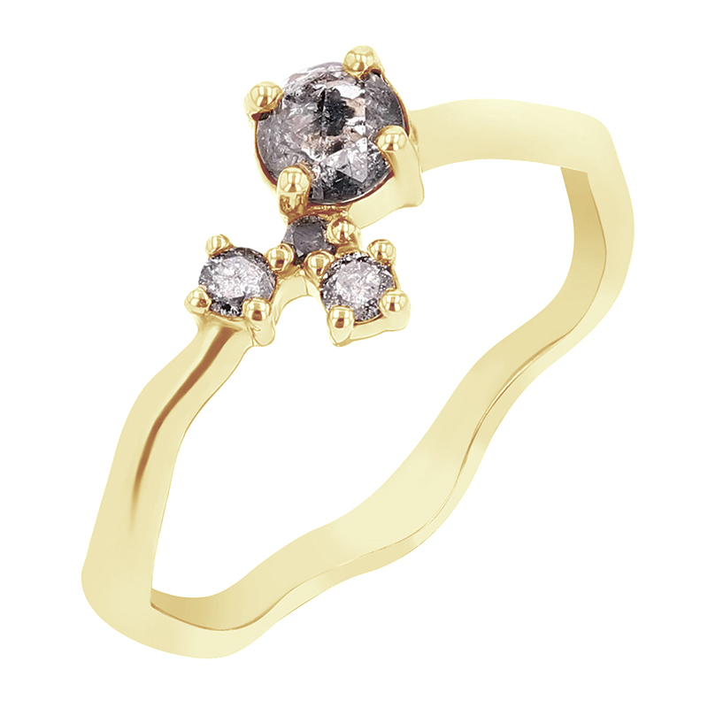Zlatý cluster prsteň so salt and pepper diamantmi Medina