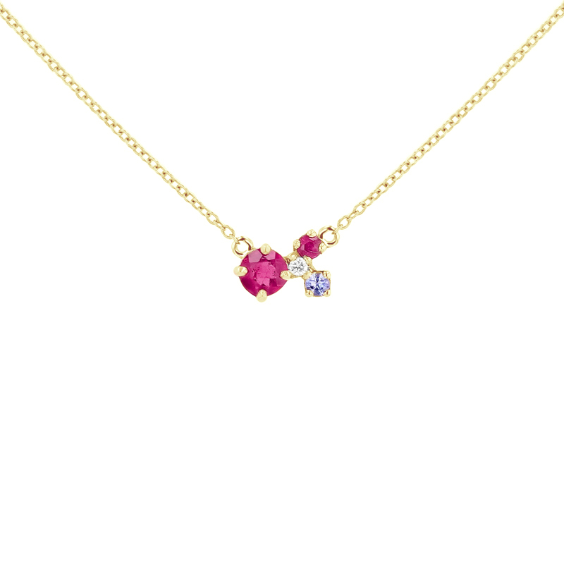 Cluster náhrdelník s turmalínom, tanzanitom, rubínom a diamantom Maizie 111554
