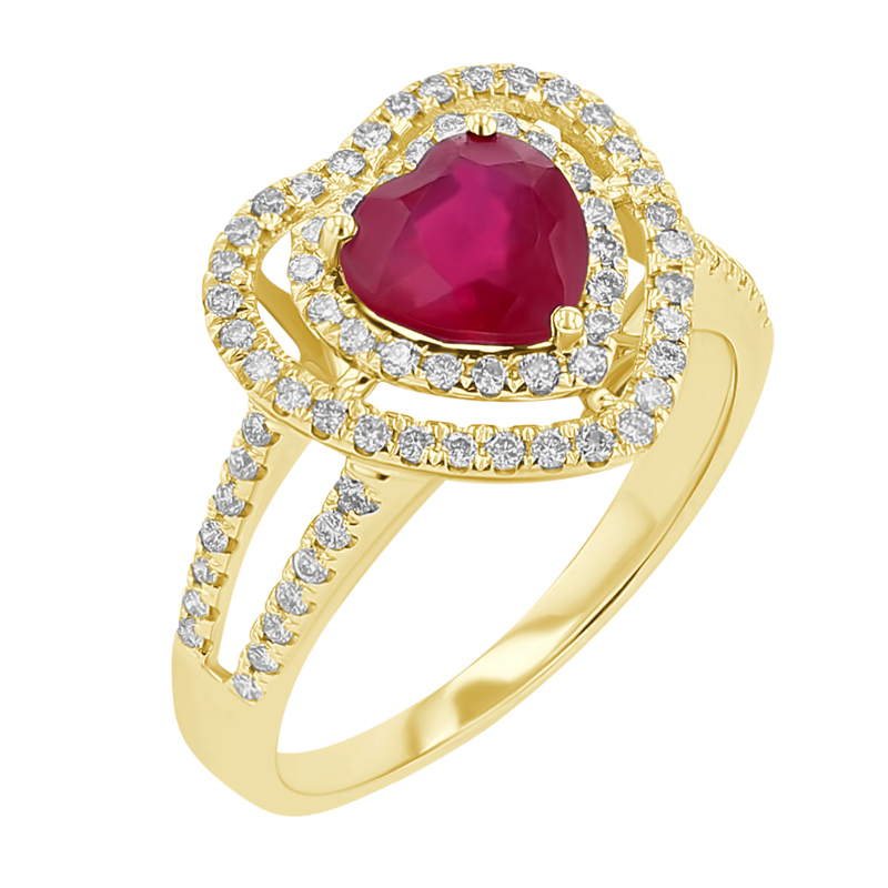 Zlatý prsteň s rubínovým srdcom a diamanty Cristen