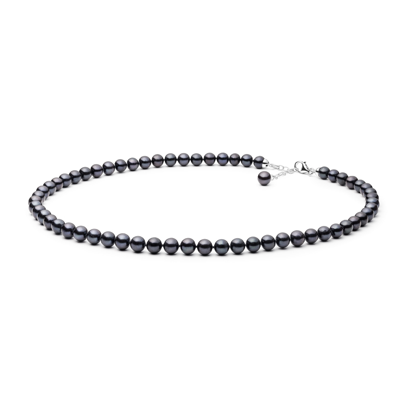 Strieborný náhrdelník s čiernymi perlami Davita