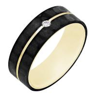 Plochý karbonový snubný prsteň zo zlata s diamantom Alana