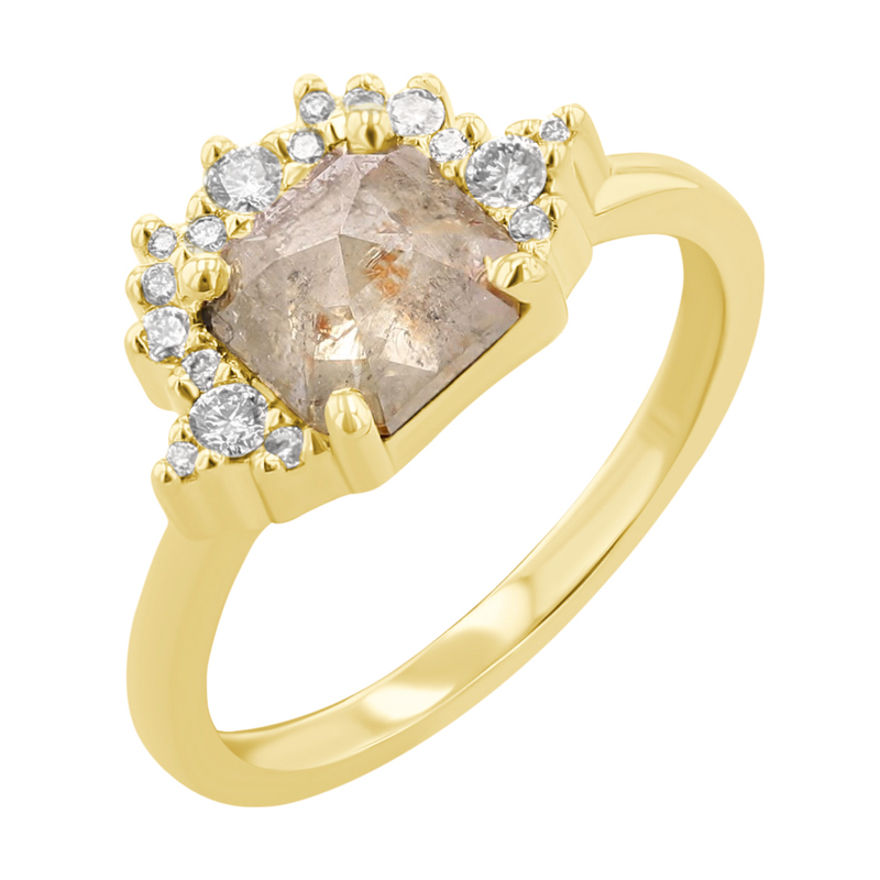 Zlatý prsteň s radiant salt and pepper diamantom Variana