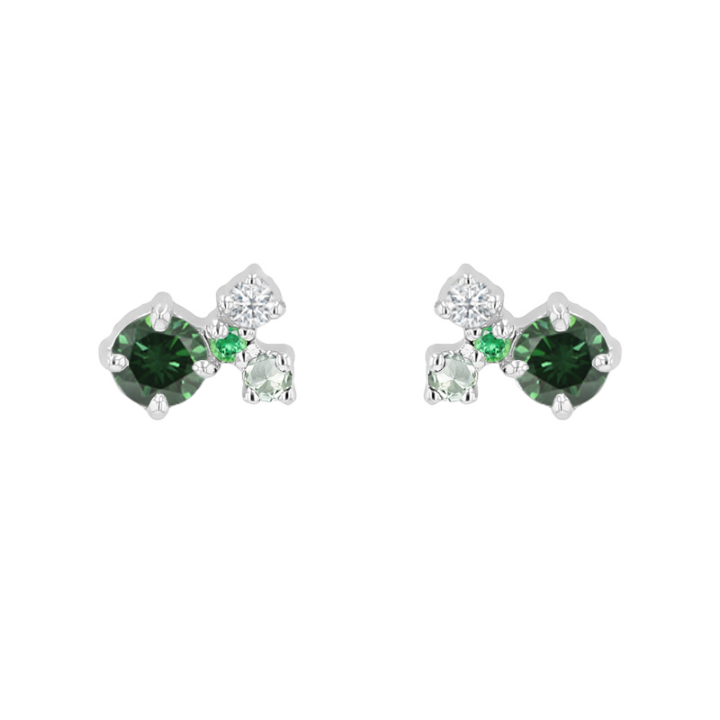 Zelené cluster náušnice so zelenými diamantmi a drahokamami Mora 124684