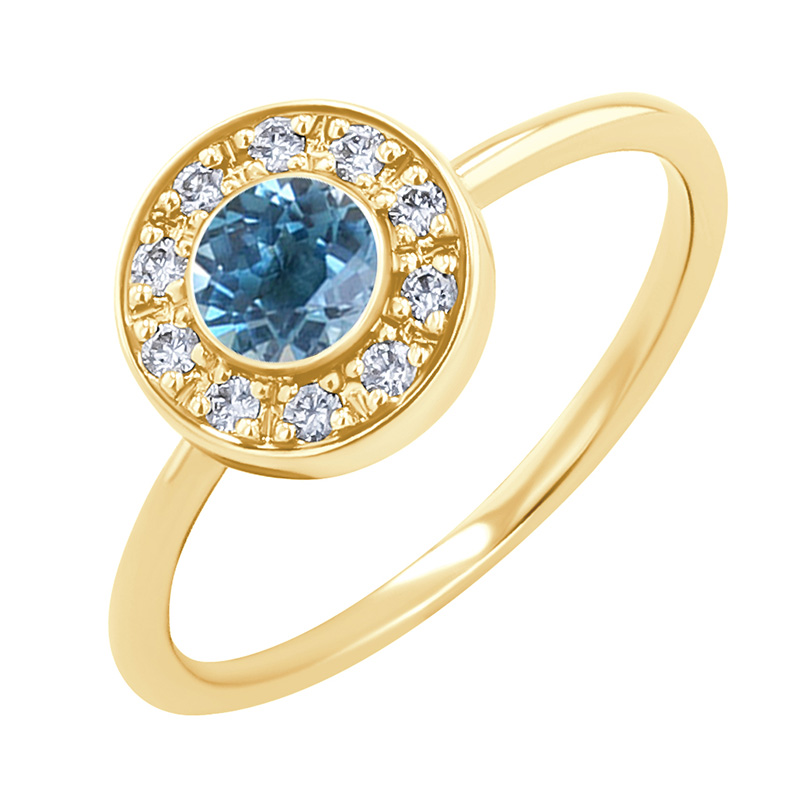 Zásnubný diamantový prsteň v halo štýle s londýnskym topazom Aiva 129384