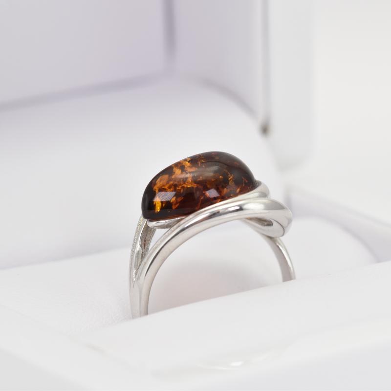 Strieborný prsteň s jantárovou slzou 14294