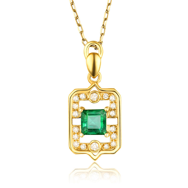 Zlatý náhrdelník s princess smaragdom a diamantmi Brody