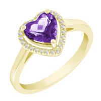 Zlatý prsteň s ametystovým srdcom a diamantmi Cecile