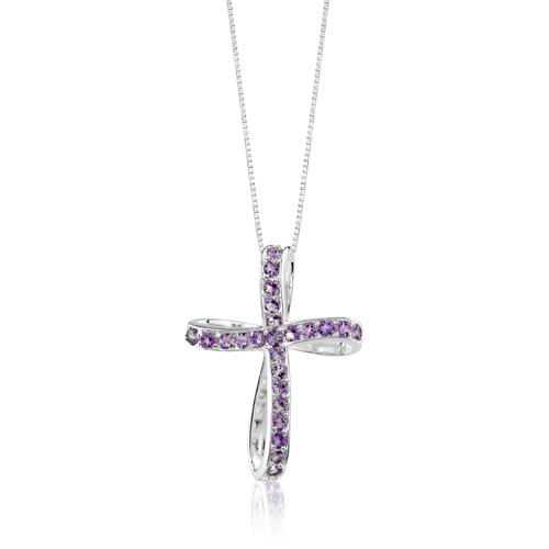 Strieborný náhrdelník kríž s ametystmi 2194