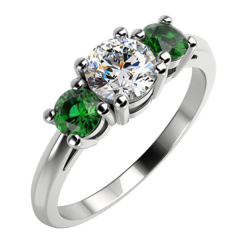 Zásnubný prsteň s diamantom a smaragdmi