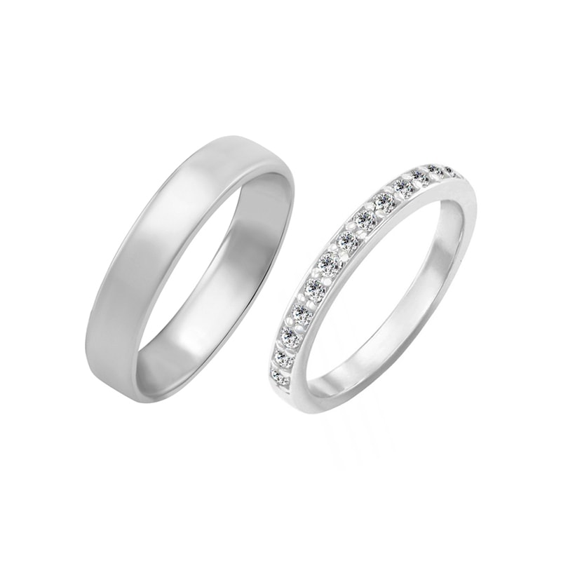 Zlaté svadobné prstene s eternity obroučkou a pánskym prsteňom 29604