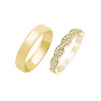 Zlaté svadobné prstene s infinity obrúčkou a komfortným prsteňom Caika