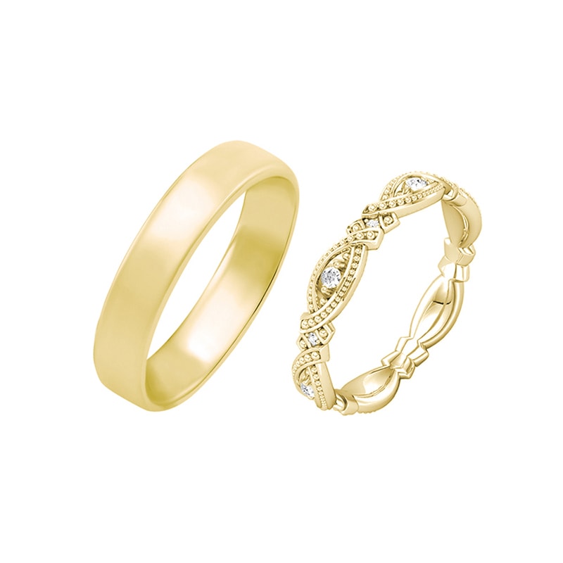 Zlaté svadobné prstene s vintage obrúčkou pre dámy 29904