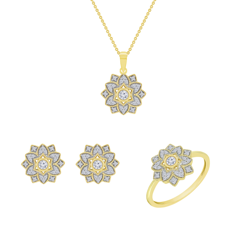 Zlatá kvetinová kolekcia šperkov s diamantmi Doriane