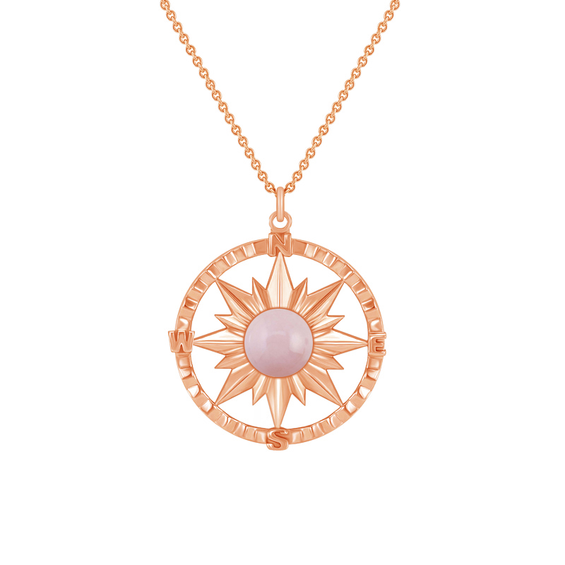 Zlatý náhrdelník kompas s ružovým opálom 49164