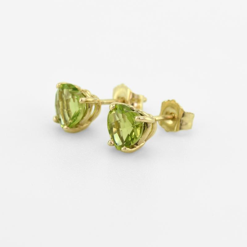 Zlaté náušnice s olivínmi v tvare srdiečka 49804