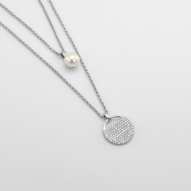 Strieborný náhrdelník s perlou a zirkónmi 51774