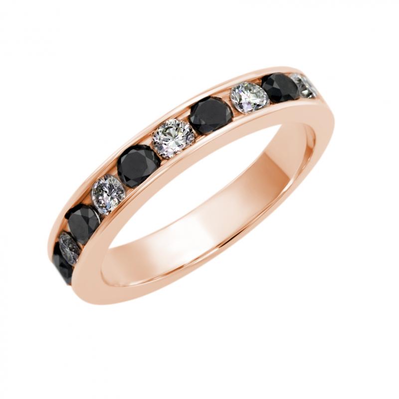 Zlatý eternity prsteň s bielymi a čiernymi diamantmi Akiva 5354