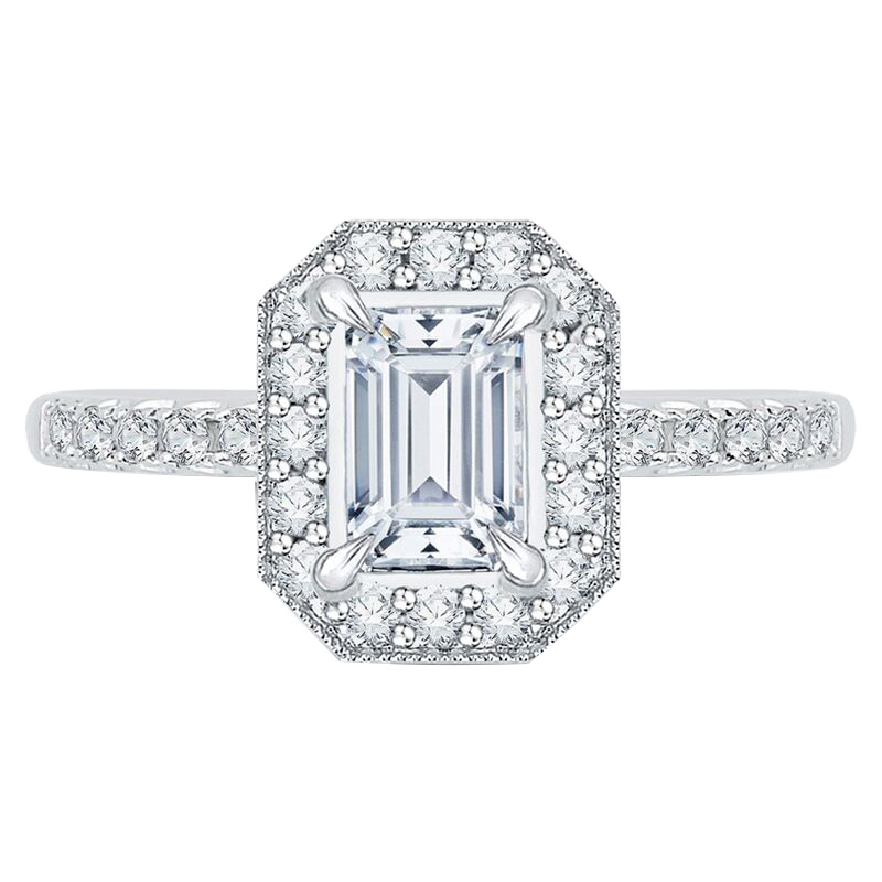 Zlatý zásnubný prsteň s emerald diamantom a postrannými diamantmi