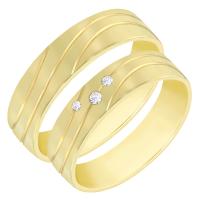 Elegantné zlaté svadobné prstene s tromi diamantmi Rony
