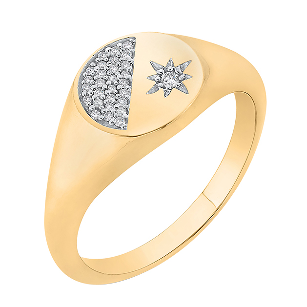 Zlatý pečetní prsten s hvězdou diamanty 63864