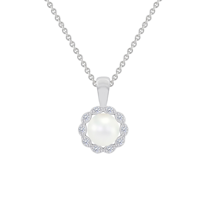 Strieborný perlový náhrdelník s diamantmi 70014