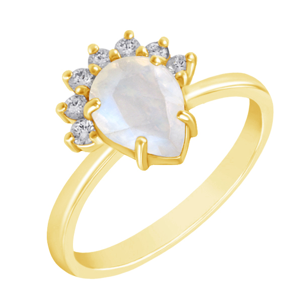 Zlatý prsteň s mesačným kameňom a diamantmi 71304