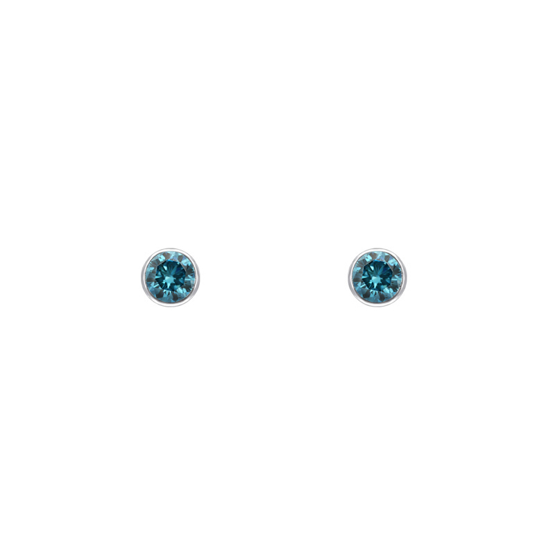 Platinové minimalistické bezel náušnice s modrými diamantmi