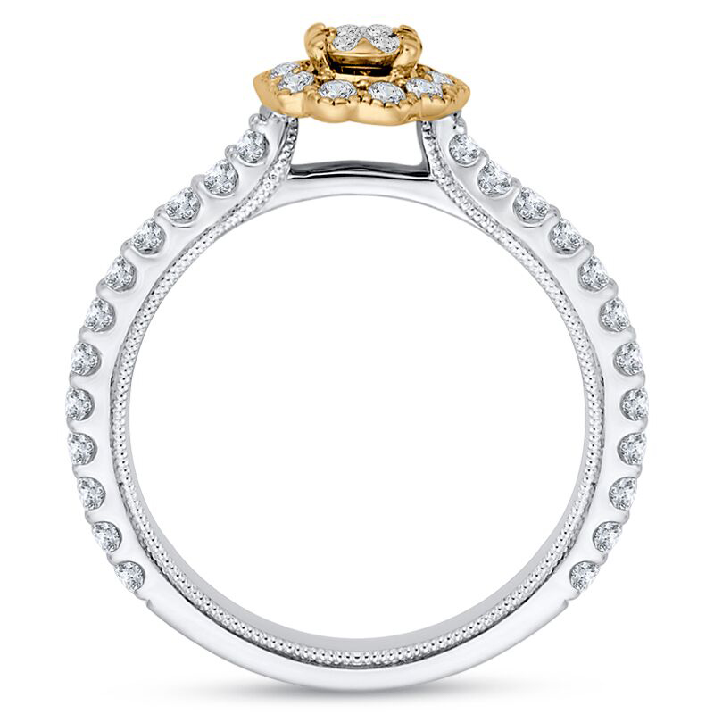 Zlatý halo zásnubný prsteň s diamantovým kvetom 74264