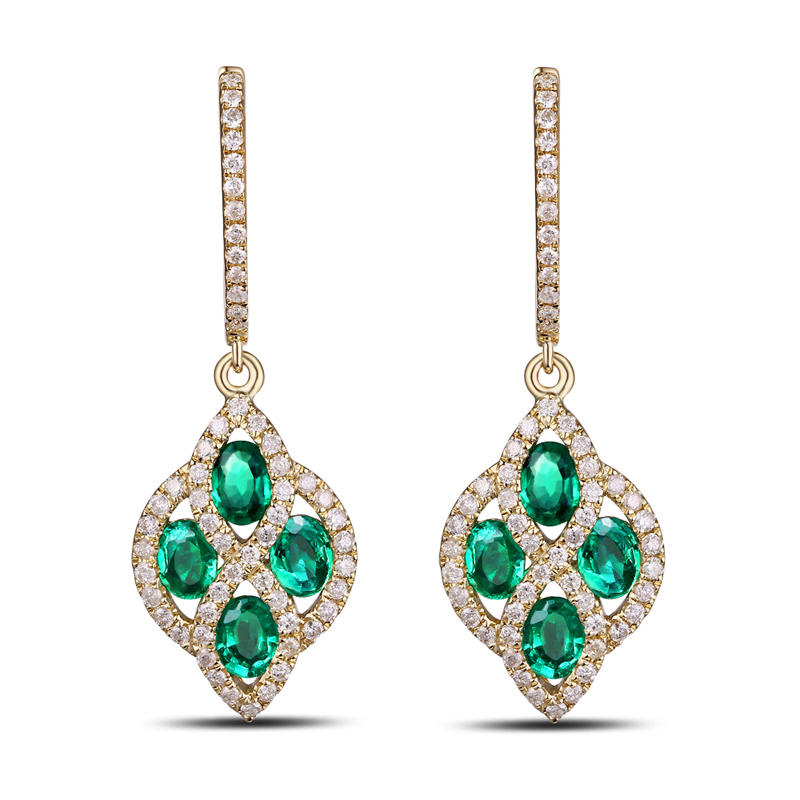 Luxusné zlaté náušnice plné diamantov a smaragdov Edlyne