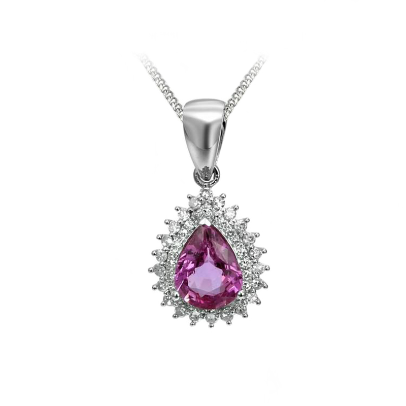 Zlatý náhrdelník s ružovým zafírom a diamantmi