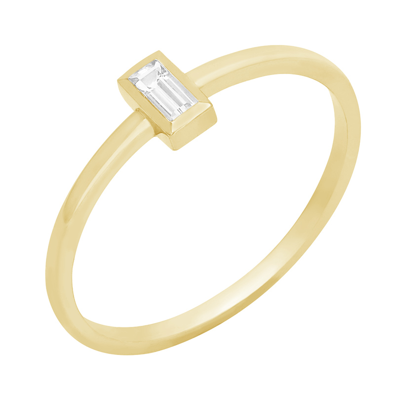 Minimalistický prsteň s baguette zafírom zo žltého zlata