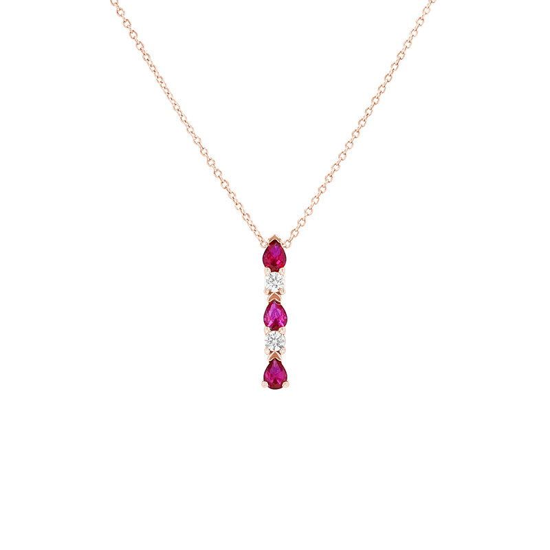 Elegantný náhrdelník s diamantmi a rubínmi z ružového zlata 79694