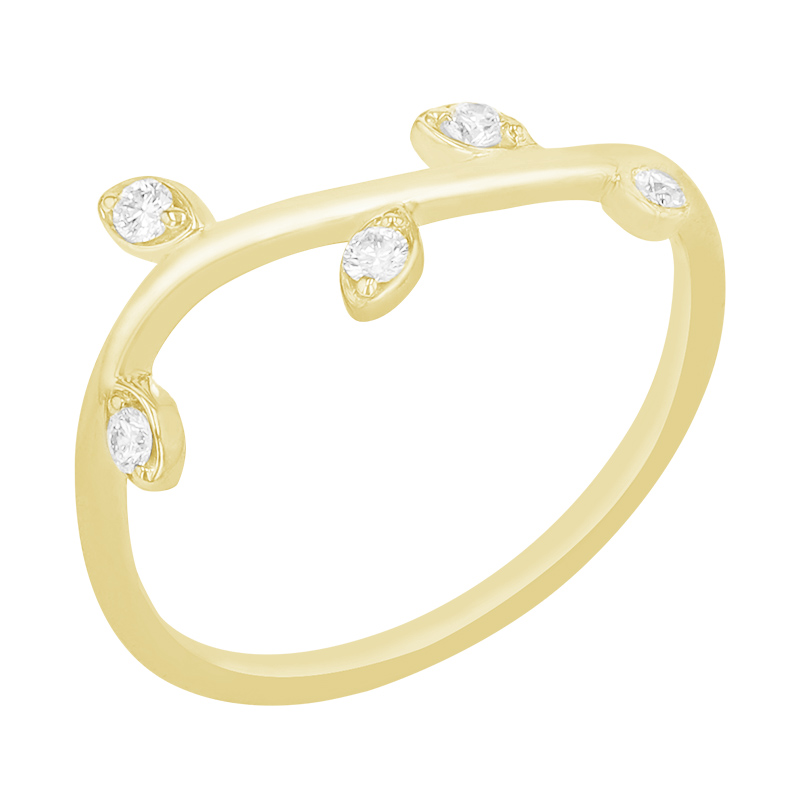 Diamantový prsteň v tvare vetvičky zo žltého zlata