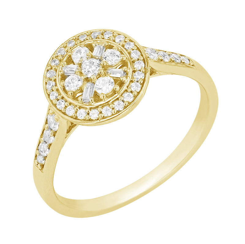 Halo prsteň osadený trblietavými diamantmi zo žltého zlata 84294