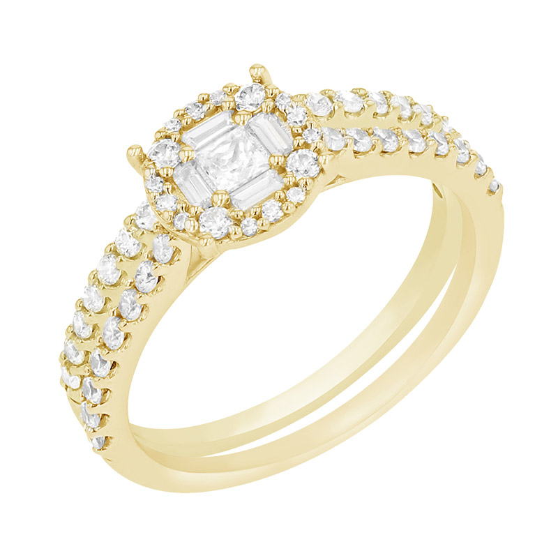 Luxusný set prstenov s trblietavými diamantmi zo žltého zlata 84364
